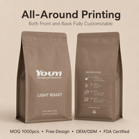 Sacs à café personnalisés imprimés 250g 500g 1kg avec soufflet latéral, sacs à grains de café en plastique à fond plat avec valve