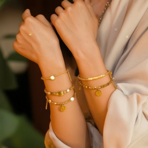 Fashion <b>Beaded</b> <b>Bracelets</b> Set 316L Stainless Steel PVD <b>Gold</b> Plating Sustainable Resistant Jewelry Gift for Women - Product Image 3