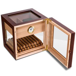 Humidor à cigares en <span class=keywords><strong>bois</strong></span> de cèdre naturel laqué, design classique portable, anti-humidité, écologique, avec hygromètre et clé - Meilleures ventes - Product Image 1