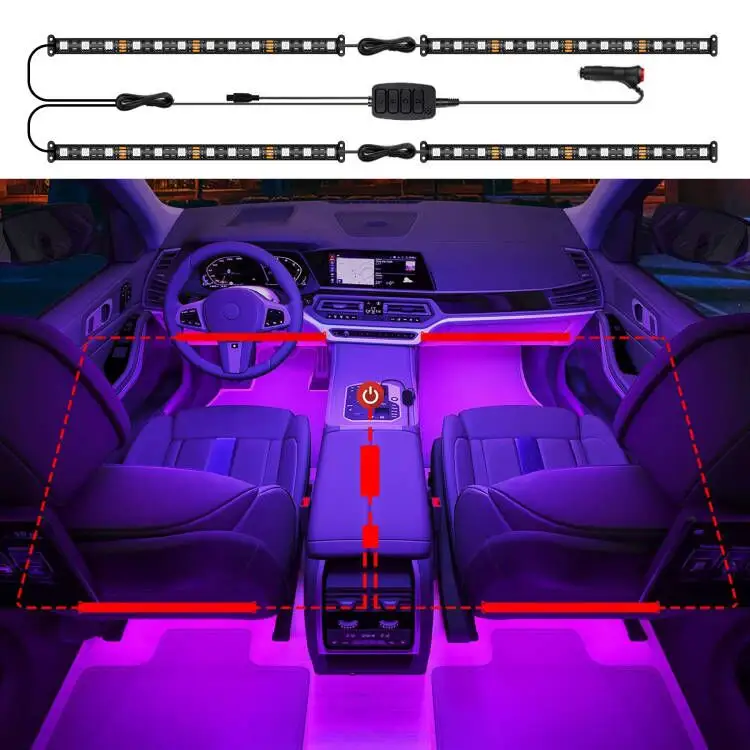 4 Stuks Auto Accessoires Interieur Versieren Sfeer Licht 12V Rgb Led Auto Led Strips App Omgevingslicht In Auto