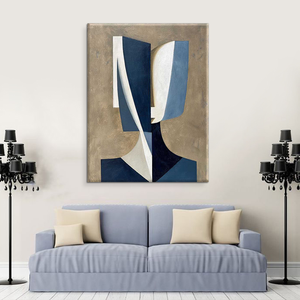 <span class=keywords><strong>Dipinto</strong></span> a Olio Astratto Geometrico Fatto a Mano, Arte Moderna <span class=keywords><strong>Blu</strong></span> e Beige per Decorazione Domestica - Product Image 5