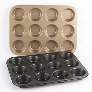 Oven Muffin Baking Pan 12cup Muffin Carbon Steel Food Grade Non-stick Gold Muffin Mold Baking Tray OEM Factory