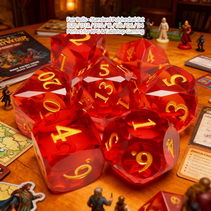 Rote Diamantgeschliffene Harz-DND-Würfel, Ember Prism 7-teiliges RPG-Würfelset, Scharfe Polyedrische Würfel Fabrik - Product Image 4