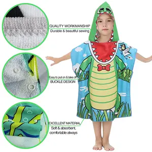 可穿戴印花夏季儿童儿童沙滩巾连帽雨披超细纤维定制沙滩巾雨披