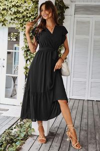 Vestido Maxi Bohemio Floral de Verano para Mujer, Manga Corta, Cuello en V Cruzado, con Volantes, Largo y Fluido, para Playa o Boda - Product Image 6