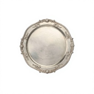 Metal Handicrafts Charger Plate Custom Size With Vintage <b>Border</b> Design Decorative Plates Tableware <b>Display</b> For Event Parties - Product Image 1
