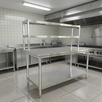 Table de travail en acier inoxydable 304, plan de travail, pieds réglables en hauteur, revêtement en poudre de qualité alimentaire, finition polie, cuisines commerciales