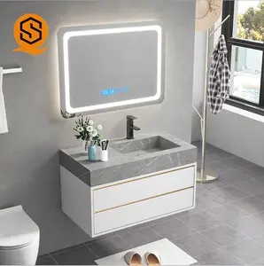 Işıklı mobilya bâtıla lavabo tuvalet Vanity Metal ayaklar satılık özelleştirilmiş banyo dolabı