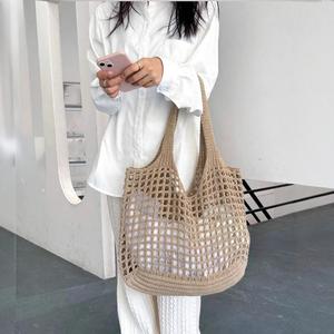 Minimalist Hollow Knitted Tote Bag Unisex <b>Large</b> Capacity Woven Shoulder Handbag For Beach Vacation Daily Use For Men Women - Product Image 3