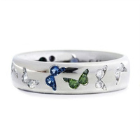 Nouveau style dames zircon anneau exquis multicolore plein cercle papillon motif anneau simple anneau bijoux en gros