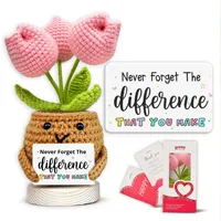 Poupée en pot fleurie au crochet faite à la main, tulipe rose, style naturel, en fil, pour Yiwu Gingerbread