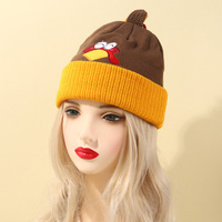 Gorro de Punto con Pompones Bordado de Turquía para Fiesta Divertida de Acción de Gracias