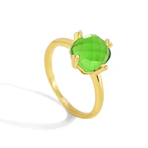 Moda all'ingrosso semplice ottone rame placcato oro gioielli quadrato anello di pietra di vetro verde per le donne di nozze