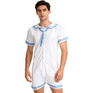 Body de Marinero de Algodón para Adultos, Mono para Bebés Adultos, Ropa <span class=keywords><strong>ABDL</strong></span> con <span class=keywords><strong>Manga</strong></span> Corta y Broches en la Entrepierna para Hombres, para Pijamas - Product Image 1
