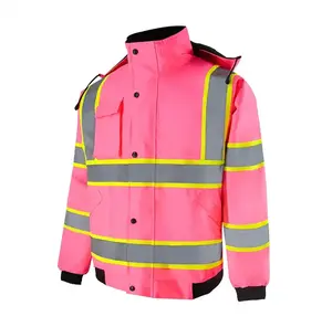 Female Waterproof Raincoat Pink Reflective Safety Jacket