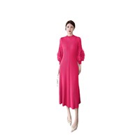 Femmes modeste islamique musulman à manches longues tenue décontractée Miyake plissé Abaya dentelle fleur solide en mousseline de soie soirée naturel basique Sexy