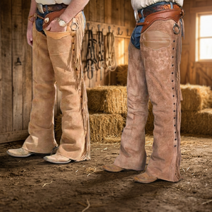 Custom Men's Western <b>Chaps</b> Genuine Leather Breathable Buckle Closure Solid-Color Relaxed Fit Leather Pocket Training Use - Product Image 3