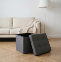 Repose-pieds pliable en tissu de lin durable Chengjun 41*31*31cm, grand tabouret de rangement multifonctionnel pour salon, ottoman