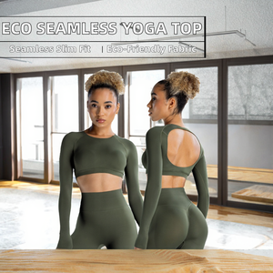 Women's Lightweight Eco-Friendly Seamless Spandex Crop Top Long Sleeves Open-<b>Back</b> Design Solid Pattern Yoga Wear Front Skinny - Product Image 2