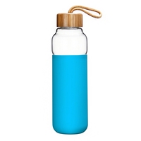Botol Desain Kustom dan Modis dengan Botol Air Silikon Warna-warni Ramah Lingkungan Transparan dengan Tutup Bambu