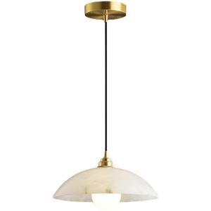 Lustre moderne de style minimaliste chinois en marbre et verre, E26 LED, hauteur réglable, éclairage créatif de designer pour restaurant, bar - Product Image 4