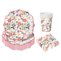 Nouvel ensemble de 2000 assiettes jetables biodégradables thème fleurs sauvages nordiques pour fête d'anniversaire