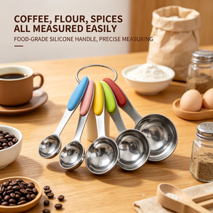 Juego de 5 Cucharas Medidoras de Acero Inoxidable con Mango de Silicona de Colores, Aptas para Alimentos, para Cocina, Repostería y Café - Product Image 5
