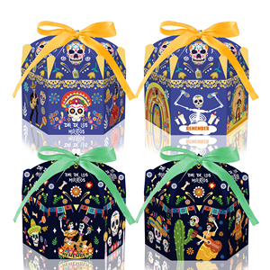 Huancai Day of The Dead Cupcake Candy Treat Boxes con cinta Dia <span class=keywords><strong>De</strong></span> Los <span class=keywords><strong>Muertos</strong></span> Paper Gift Goody Box para suministros <span class=keywords><strong>de</strong></span> fiesta mexicanos - Product Image 1