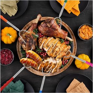 Telescopic <b>BBQ</b> Fork Marshmallow Roasting Sticks Barbecue Skewers Hot Dog Forks Smores Skewers Camping Cookware 34 Inch - Product Image 4