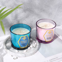 Bougies de luxe personnalisées parfumées pour marque privée, livraison directe, cadeaux de baby shower, bougies courtes en verre coloré faites à la main, parfumées aux huiles végétales