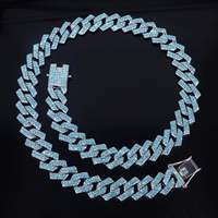 Chaîne cubaine en alliage de zinc de 15 mm, forme losange, style hip-hop, avec fermoir entièrement orné de strass bleus, collier pour homme, vente en gros