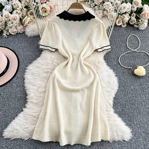 Abiti in Maglia da Donna con Colletto <span class=keywords><strong>Peter</strong></span> Pan, Maniche Corte, Monopetto, Slim-Fit e Blocchi di Colore - Product Image 4