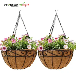 Decoration Baseket /Growtail Hanging Planter Basket Metal Flower Pot With Coconut Coir Liner Plant Holder For Indoor Outdoor Pla