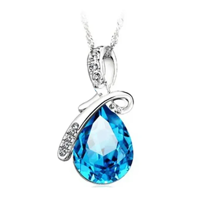 Top sell elegant design color tear drop pendant,zircon fashion jewelry pendants stainless steel necklace for women