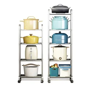 Factory Direct Sales Space Saving Kitchen Utensils Cart Trolley 4 5 tier Vegetable Basket Pot Rack Wheels Storage Pan and Pot L