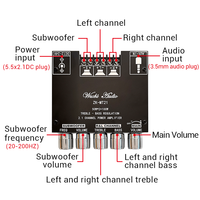 Module amplificateur audio numérique 2.1 canaux WUZHI AUDIO ZK-MT21 avec contrôle de la fréquence des aigus, des basses et du super caisson de basses, musique domestique, application