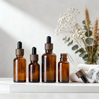 Flacons compte-gouttes en verre ambré anti-UV de 5 ml à 100 ml, vides, avec compte-gouttes en bois foncé pour soins de la peau - Vente en gros