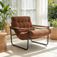Nordischer Luxus Moderner Metall-Sessel Sofa Beistellstuhl Freizeit Wohnzimmer Schlafzimmer Gemütlicher Einzelner Samt-Loungesessel Kreatives Design