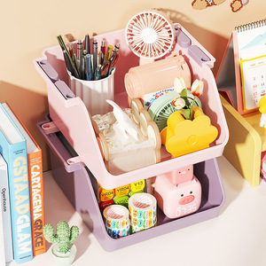 Stackable Desktop Storage Box Crystal Clear Plastic Organizer For Cosmetics And Miscellaneous Items With Handle Free Design - Product Image 3