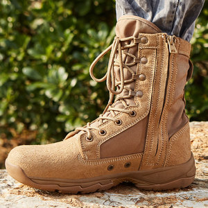 DSF23 717 Tactical <b>Hiking</b> <b>Boots</b> Men Suede Tan High Top Lace Up Zipper Outdoor All Season Wholesale - Product Image 4