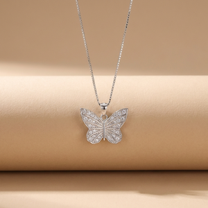 Collar de Plata de Ley 925 con Colgante de Mariposa con Diamantes, Chapado en Rodio, Joyería para Mujer, Superventas - Product Image 3