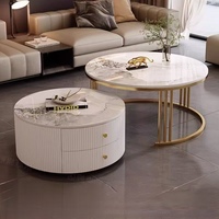 Tables basses en marbre, design italien, structure en acier inoxydable doré, ensemble de tables basses rondes pour la maison, l'hôtel, la salle de séjour