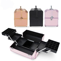 OBOX Trousse de Maquillage Portable Multifonctionnelle Ignifuge Verrouillable avec 3 Plateaux, Table à Ongles, Type de Fermeture Ouverte pour Voyage