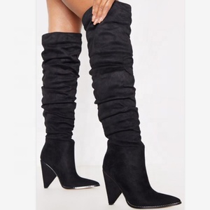 Fashion High Heels <b>Boots</b> Pointed Toe Slip-on Women Shoes Knee High <b>Boots</b> Solid Spike Heels Long <b>Boots</b> for Women - Product Image 4