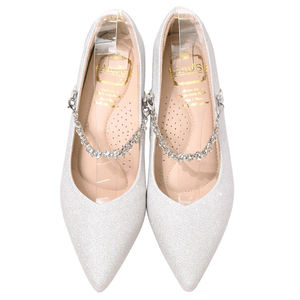 Zapatos de boda con cadena extraíble de 2 vías, zapatos de novia con tacón de bloque, decoración de diamantes de imitación de 5cm de altura, tipo de cierre sin cordones para fiestas - Product Image 1
