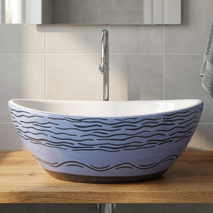Lavabo de Cerámica Azul para Encimera, Diseño Moderno, Garantía de por Vida, para Uso en Hoteles, Hogares, Hospitales, Centros Comerciales y Villas - Product Image 1