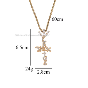 Copper CZ <b>Initial</b> Cross <b>Pendant</b>, Hip Hop Letter Charm Necklace, Iced Out Religious Jewelry - Product Image 5