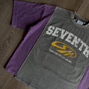 T-shirt en coton 100% tricoté, coupe personnalisée, épaules tombantes, patchwork, panneau asymétrique, effet vieilli, délavé à l'acide, style streetwear - Product Image 5