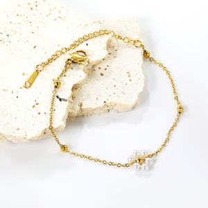 18K Gold Plated Stylish Geometric Stainless Steel Jewelry Flower <b>Pearl</b> Trendy Fashion Chain Link <b>Bracelet</b> Jewelry <b>for</b> <b>Women</b> - Product Image 3