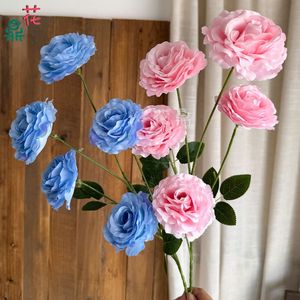 Flor de Seda Rosa Ángel de Cinco Cabezas Hua Ding, Realista, para Decoración de Bodas, San Valentín y Hogar - Product Image 3